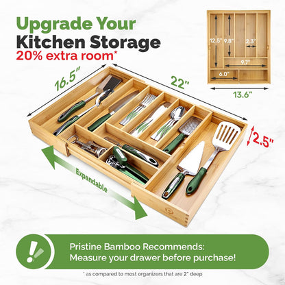 Expandable Silverware Drawer Organizer – 10 Compartments, Up to 22” Wide