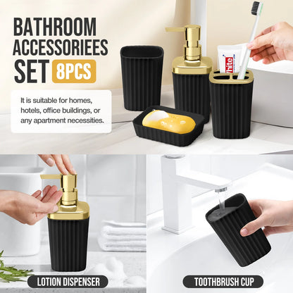 19-Piece Black Bathroom Accessories Set with Shower Curtain – Complete Space-Saving Bathroom Kit