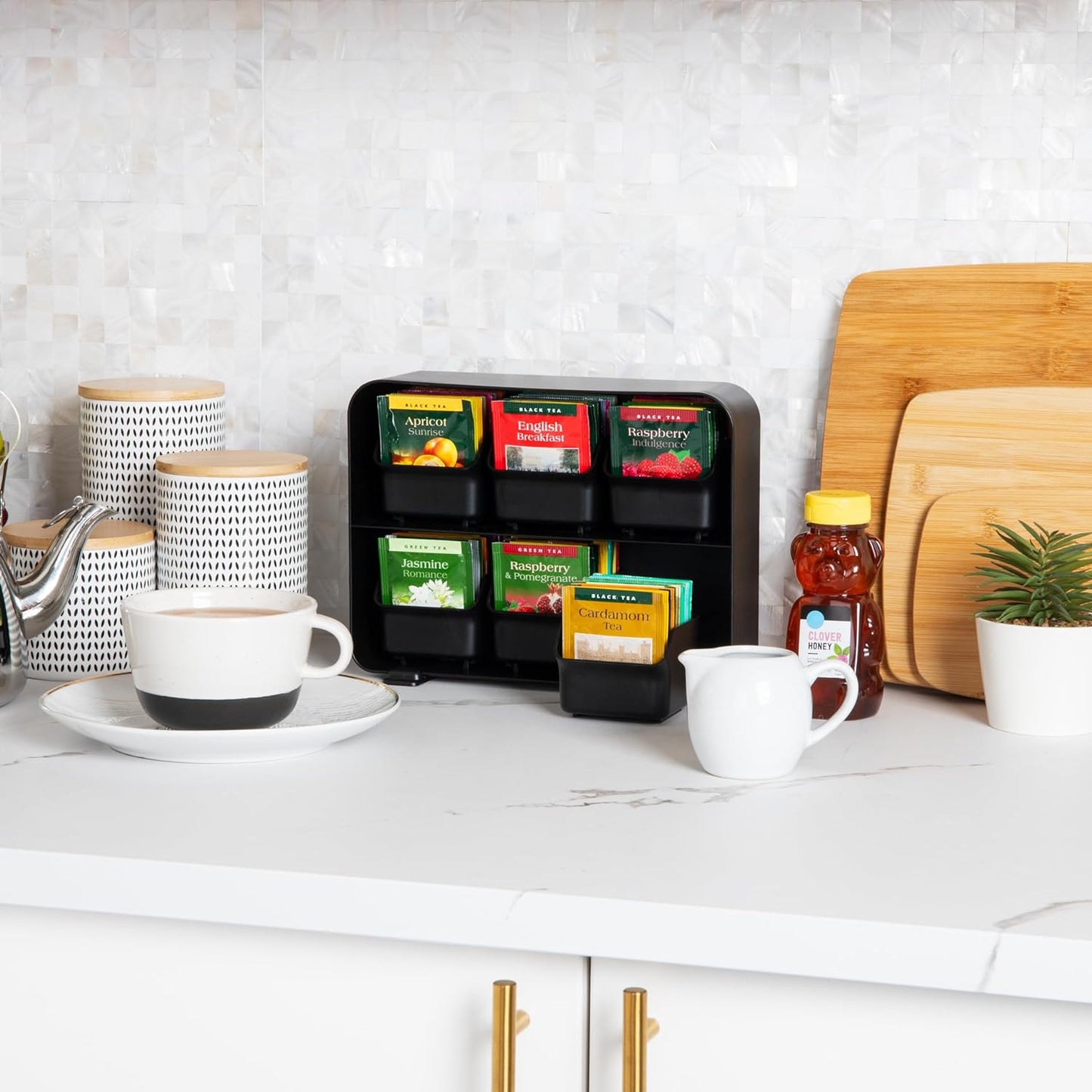 Tea Bag & Tea Station Organizer – Countertop Storage, Black