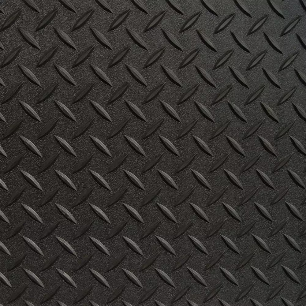Textured Slip Resistant Diamond Plate 5 Ft. X 9 Ft. Black Garage Flooring Roll Vinyl Golf Cart Mat, 23 Sizes Available