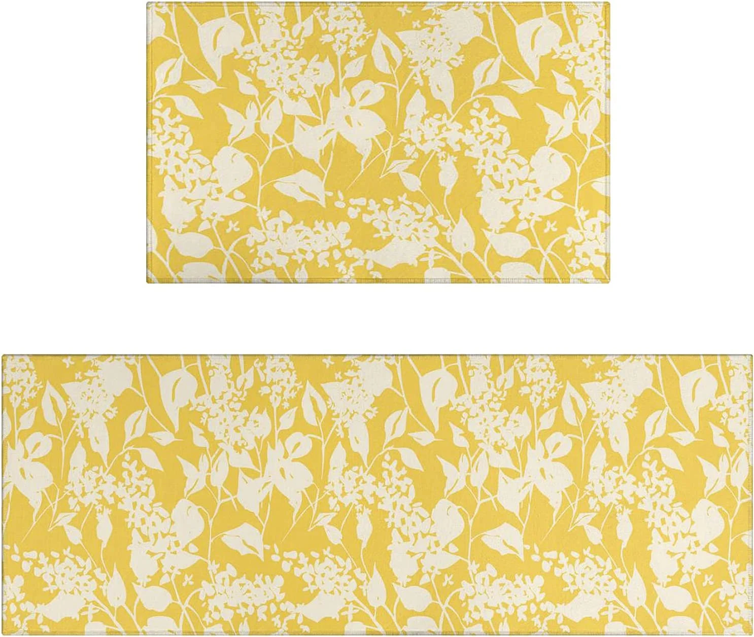 Yellow Kitchen Rug Mat Set of 2 Spring Flowers Floral Kitchen Rugs Washable Kitchen Floor Mats Non-Slip Yellow Kitchen Decor