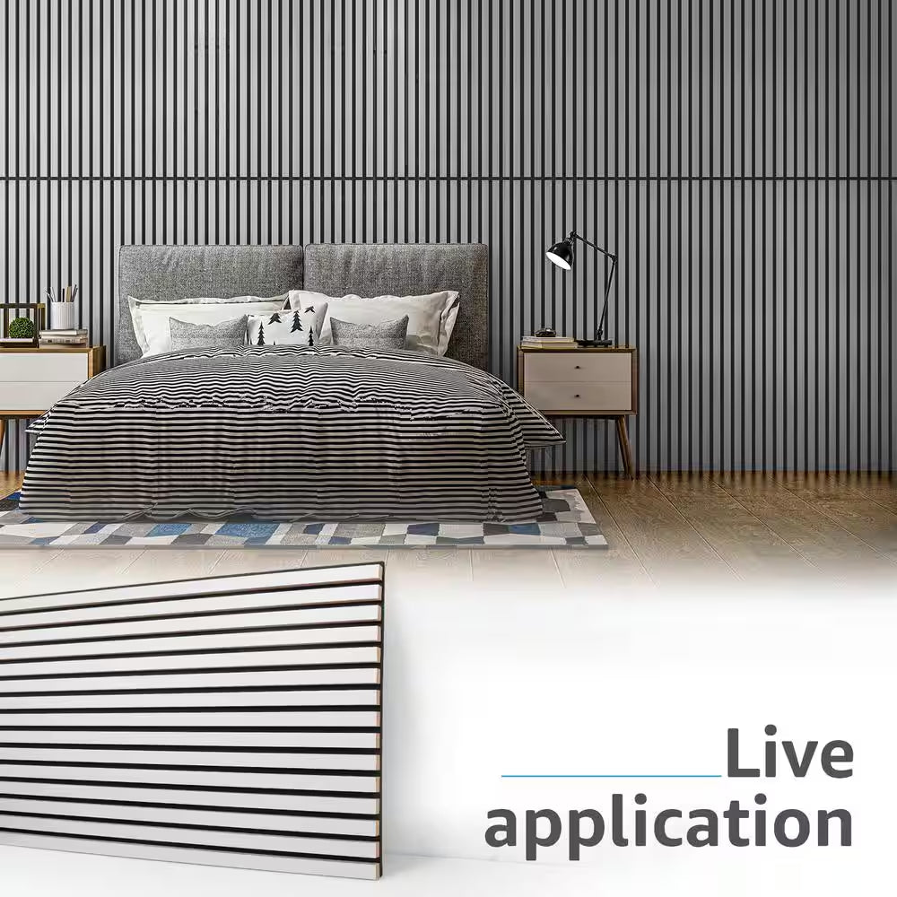 Gray 0.83In. X 2 Ft. X 4 Ft. Slat MDF Acoustic Decorative Wall Paneling, 3D Fluted Sound Absorbing Panel(31Sq.Ft./Case)