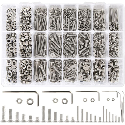 24-Size M2–M5 Hex Socket Flat Head Screw & Nut Kit – 304 Stainless Steel, 8mm–25mm