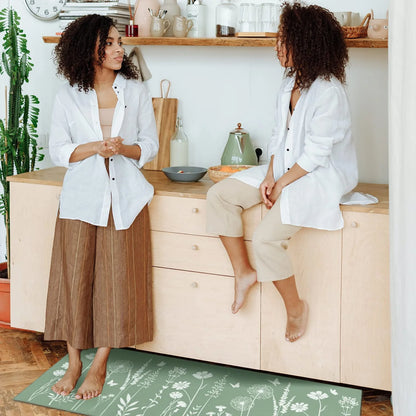 Sage Green Kitchen Mat Rug Set of 2- Plant Floral Butterfly Kitchen Rugs with Runner Kitchen Decor Accessories Things- Leaves Rugs for Home Kitchen Large- 17X24 and 17X48 Inch