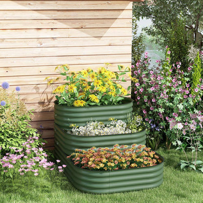 3-Tier Galvanized Steel Raised Garden Bed Kit, 3 Combining Planter Boxes, Open Bottom for Backyard, Green