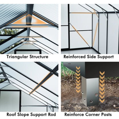 8x10 Ft Outdoor Walk-In Greenhouse – Heavy-Duty Aluminum Frame with UV-Resistant Polycarbonate Panels for Garden