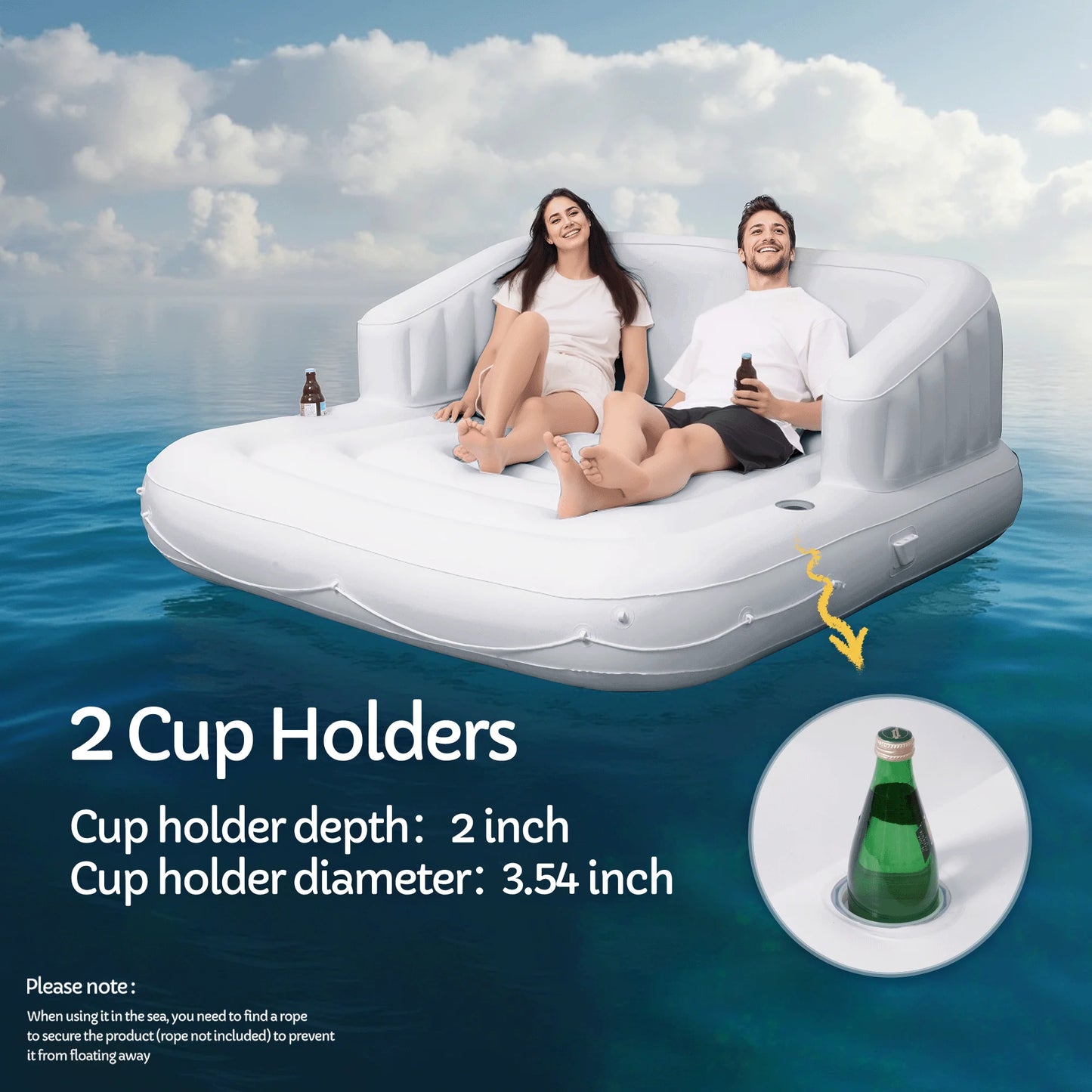 Inflatable Tanning Pool Float 70" – 2 Person with Canopy & Drink Holders