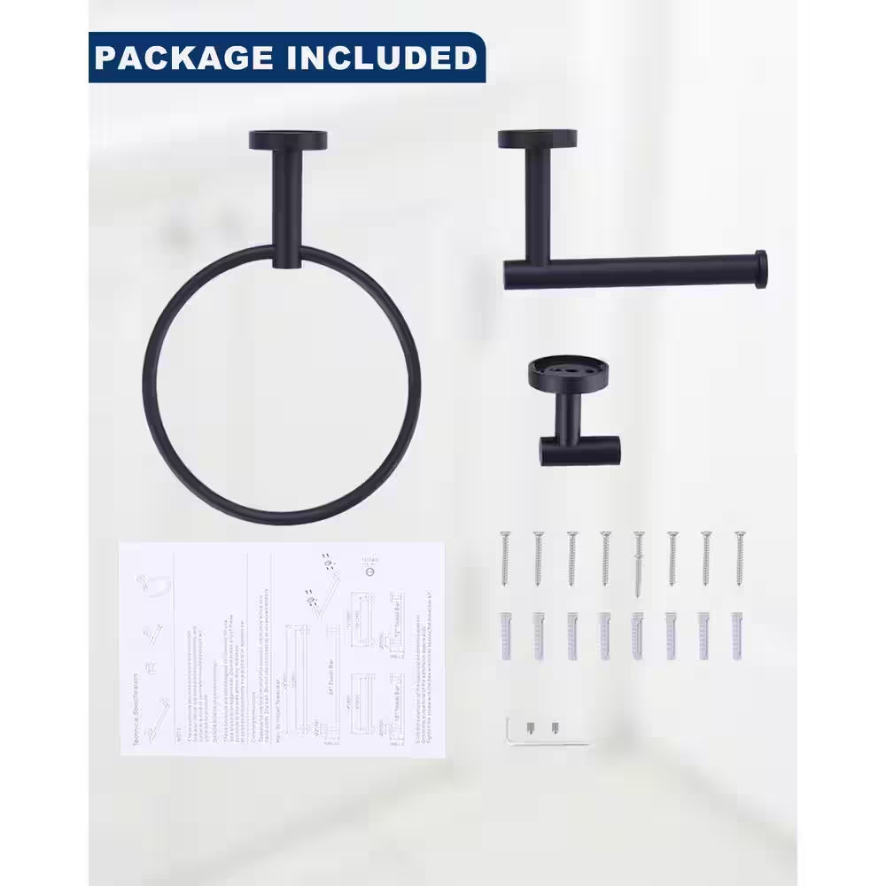 Modern 3-Piece Bathroom Hardware Set in Matte Black – Complete Bath Accessories Kit