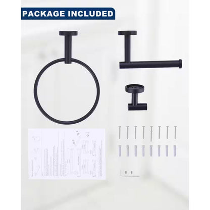 Modern 3-Piece Bathroom Hardware Set in Matte Black – Complete Bath Accessories Kit