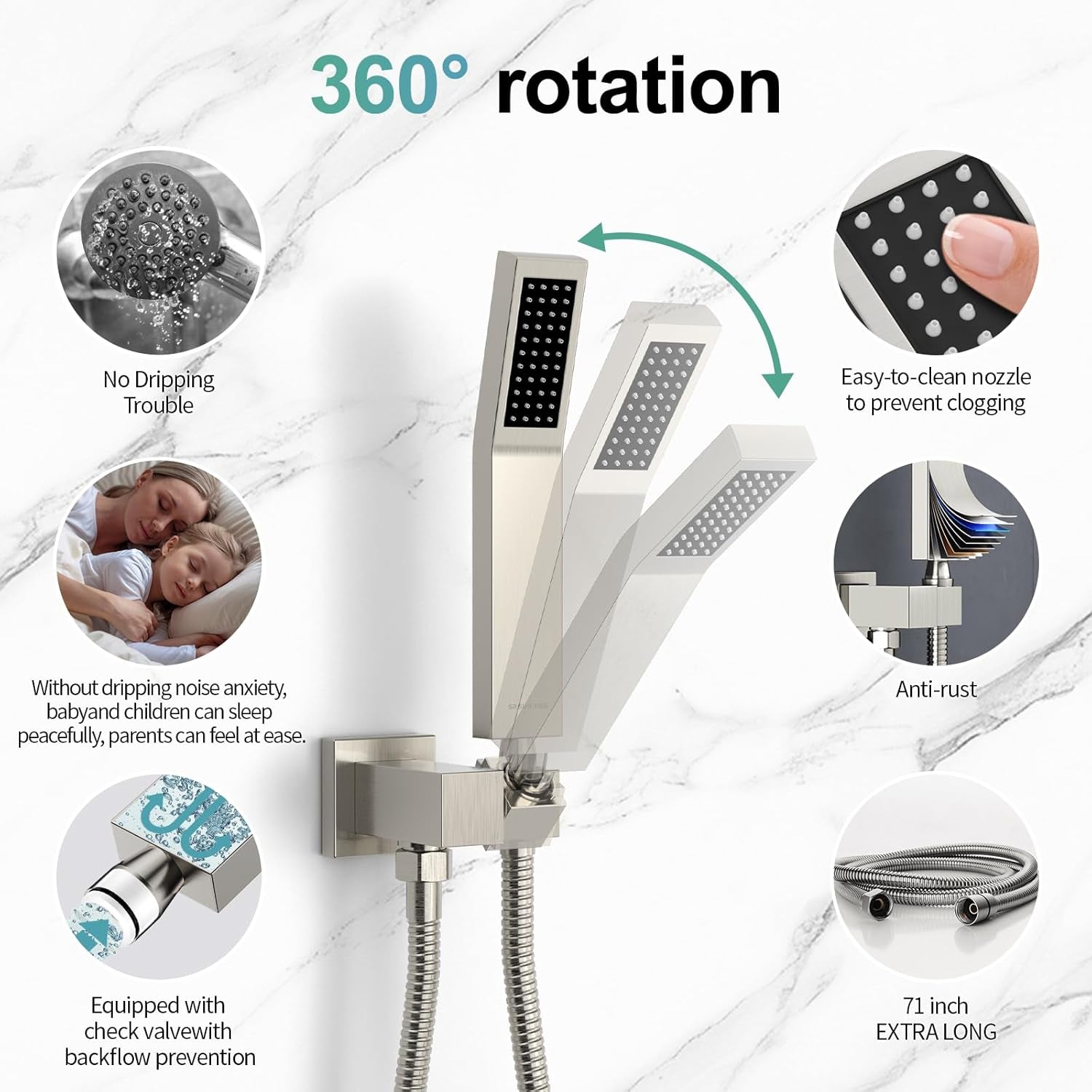 10” Square Rain Shower Faucet Set with Handheld Spray – Brushed Nickel, Wall-Mounted