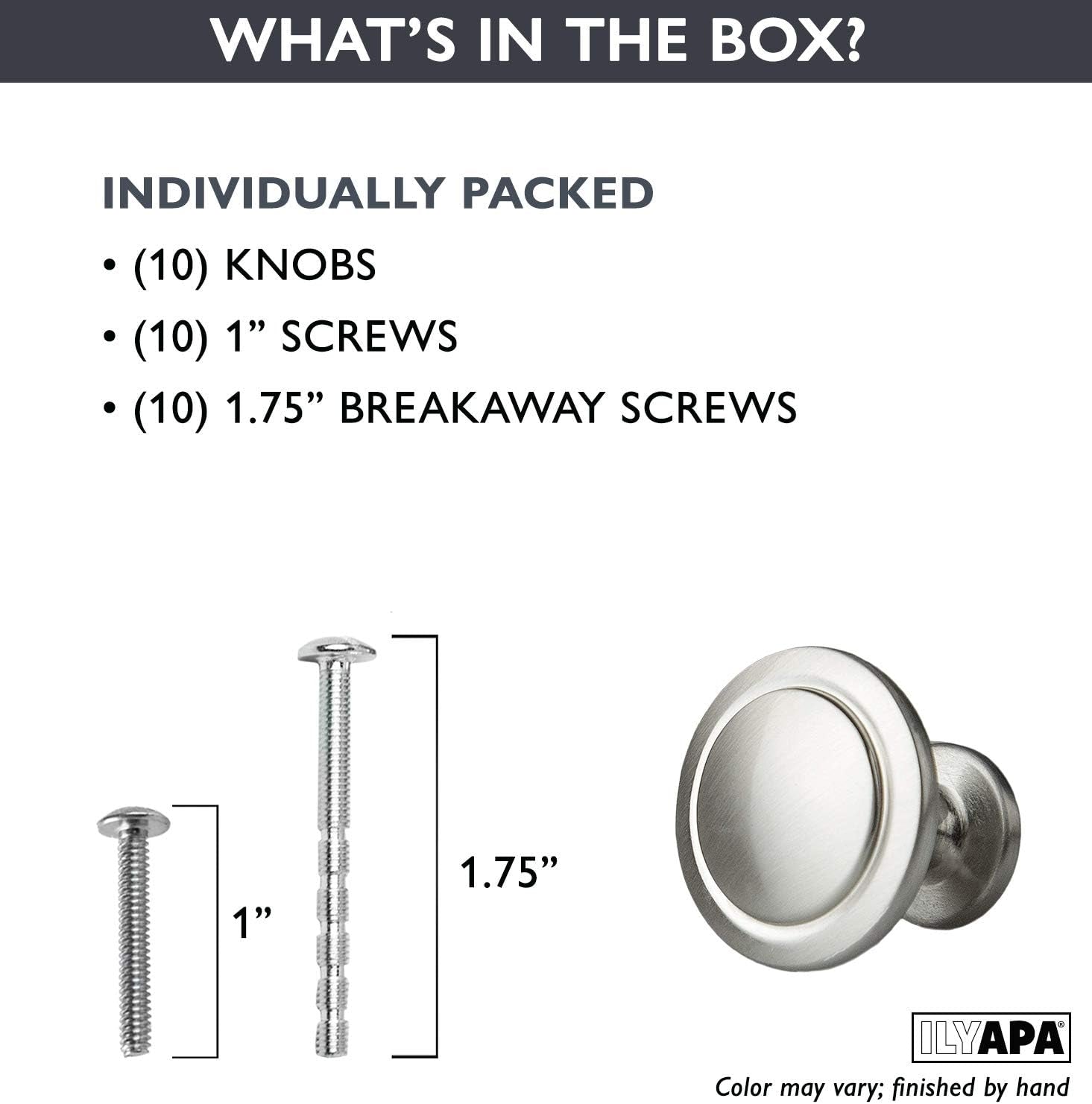 Satin Nickel Kitchen Cabinet Knobs - 1 1/4 Inch round Drawer Handles - 10 Pack of Kitchen Cabinet Hardware