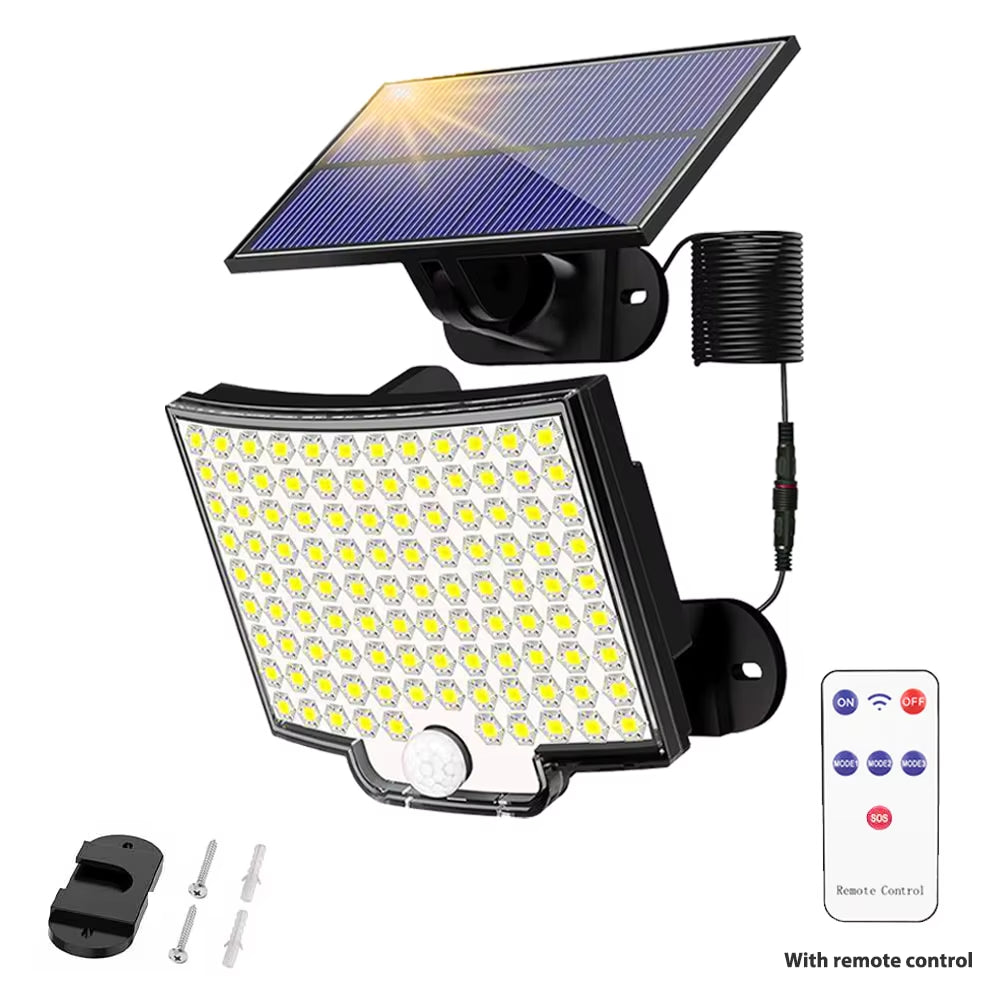 106-LED Solar Motion Sensor Floodlight – Outdoor Waterproof with Remote, 3 Modes