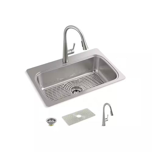 Verse Stainless Steel 33 In. Single Bowl Drop-In Kitchen Sink with Faucet