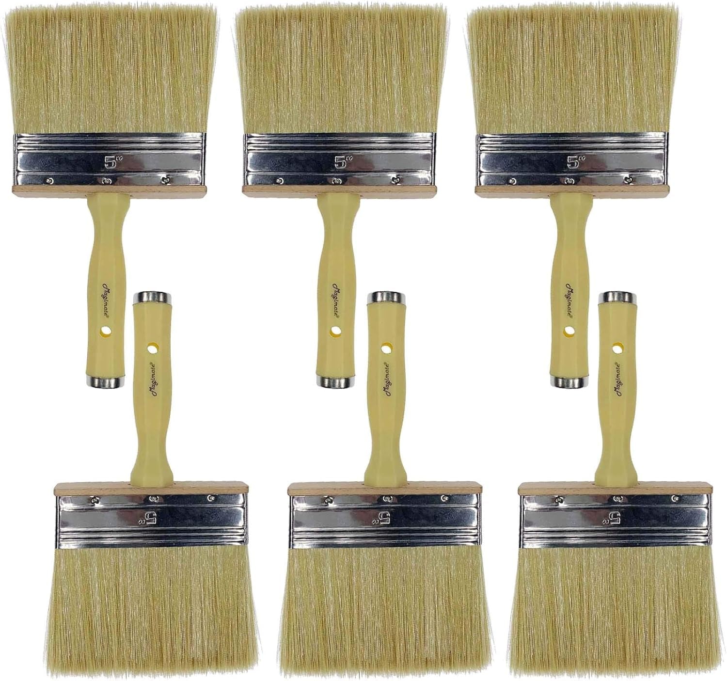 5-Inch Paint Brush Set – 6-Pack, Poly/Bristle Blend for Decks & Fences