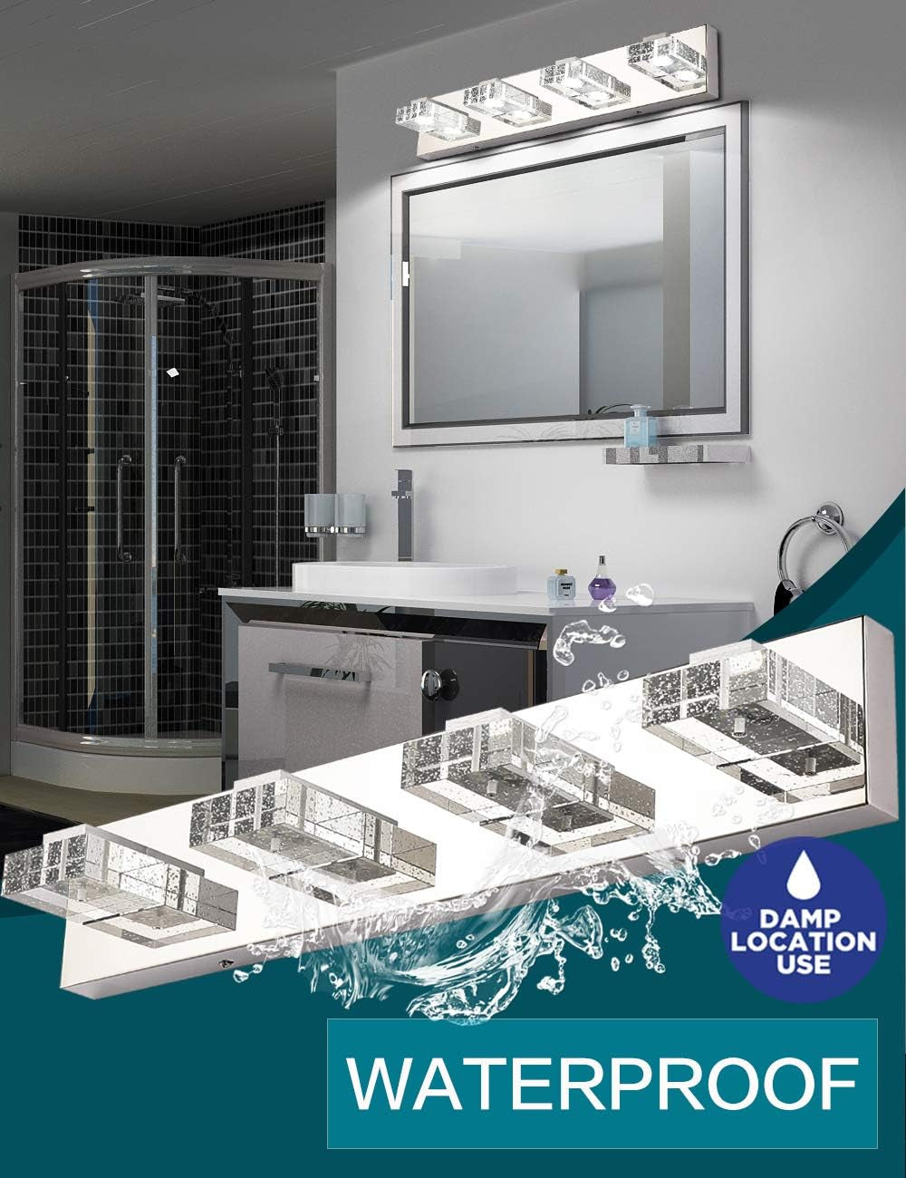 4-Light LED Bathroom Vanity Wall Light – Dimmable Modern Glass & Stainless Steel