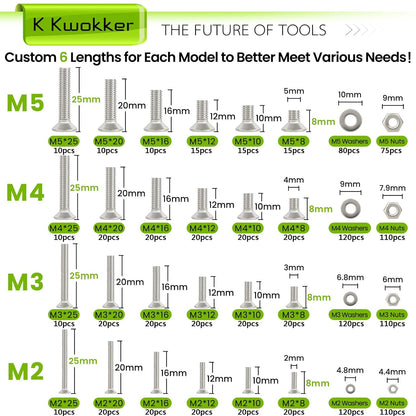 24-Size M2–M5 Hex Socket Flat Head Screw & Nut Kit – 304 Stainless Steel, 8mm–25mm