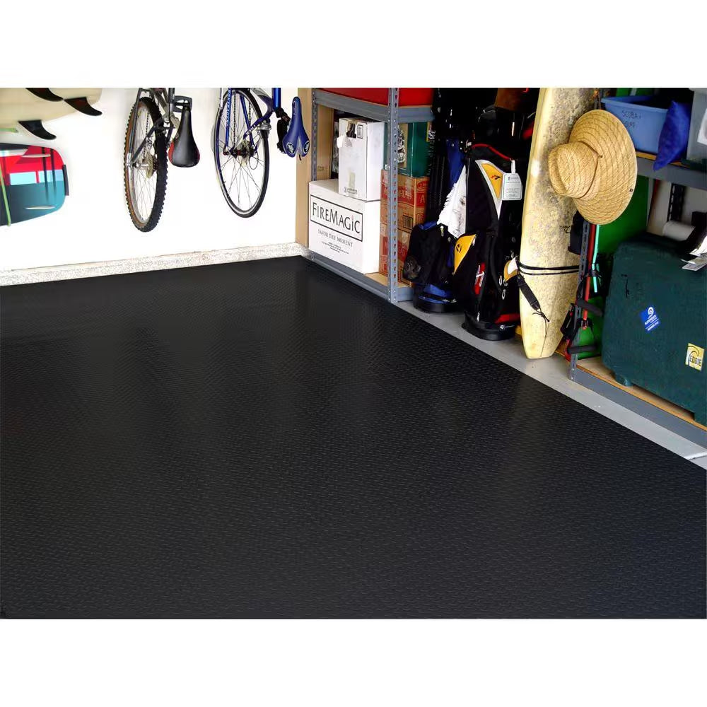 Textured Slip Resistant Diamond Plate 5 Ft. X 9 Ft. Black Garage Flooring Roll Vinyl Golf Cart Mat, 23 Sizes Available