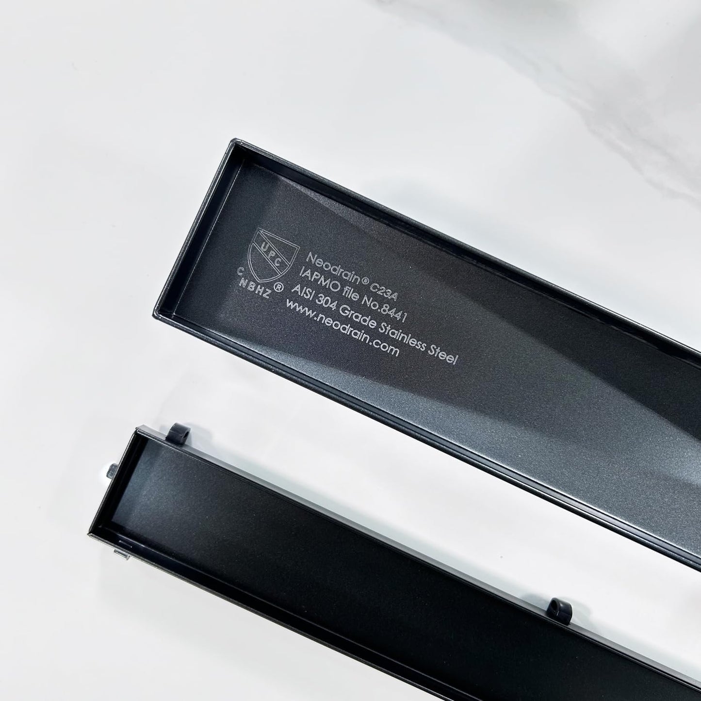 24-Inch Linear Shower Drain,With 2-In-1 Flat & Tile Insert Shiny Black Cover, Rectangle Shower Floor Drain, Floor Shower Drain with Adjustable Leveling Feet, Hair Strainer