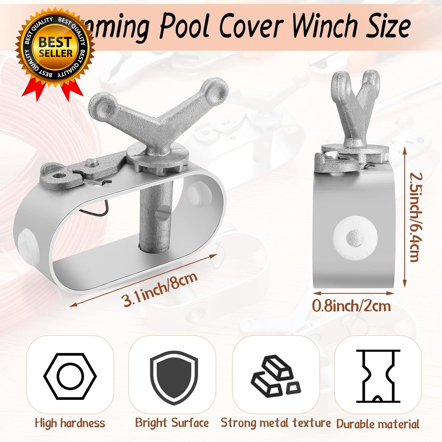 2-Piece Swimming Pool Cover Winch & Cable Kit – 4-Piece Pool Cover Cable Set