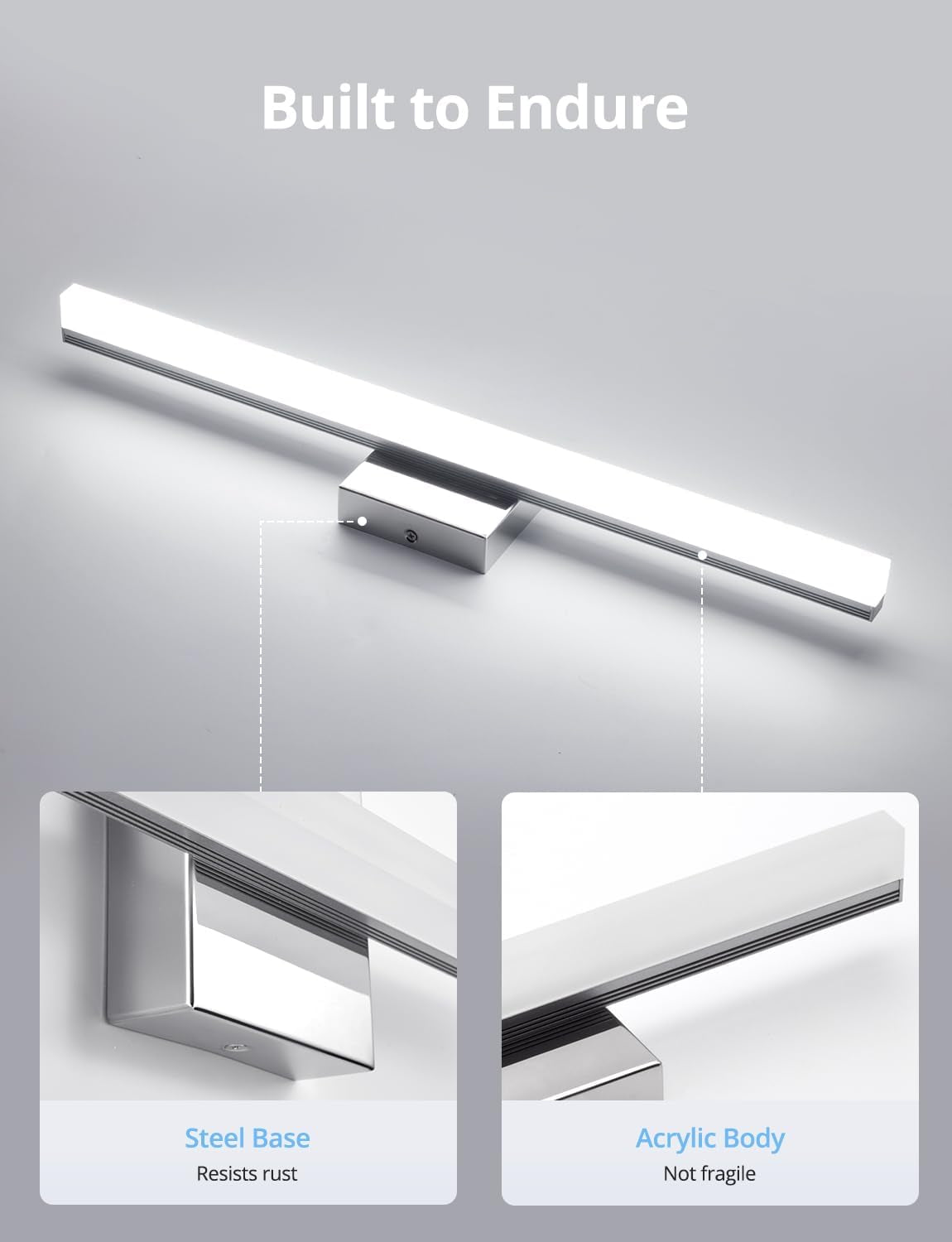 24-Inch LED Vanity Light Bar – 14W IP44 Bathroom Wall Sconce, Cool White 6000K