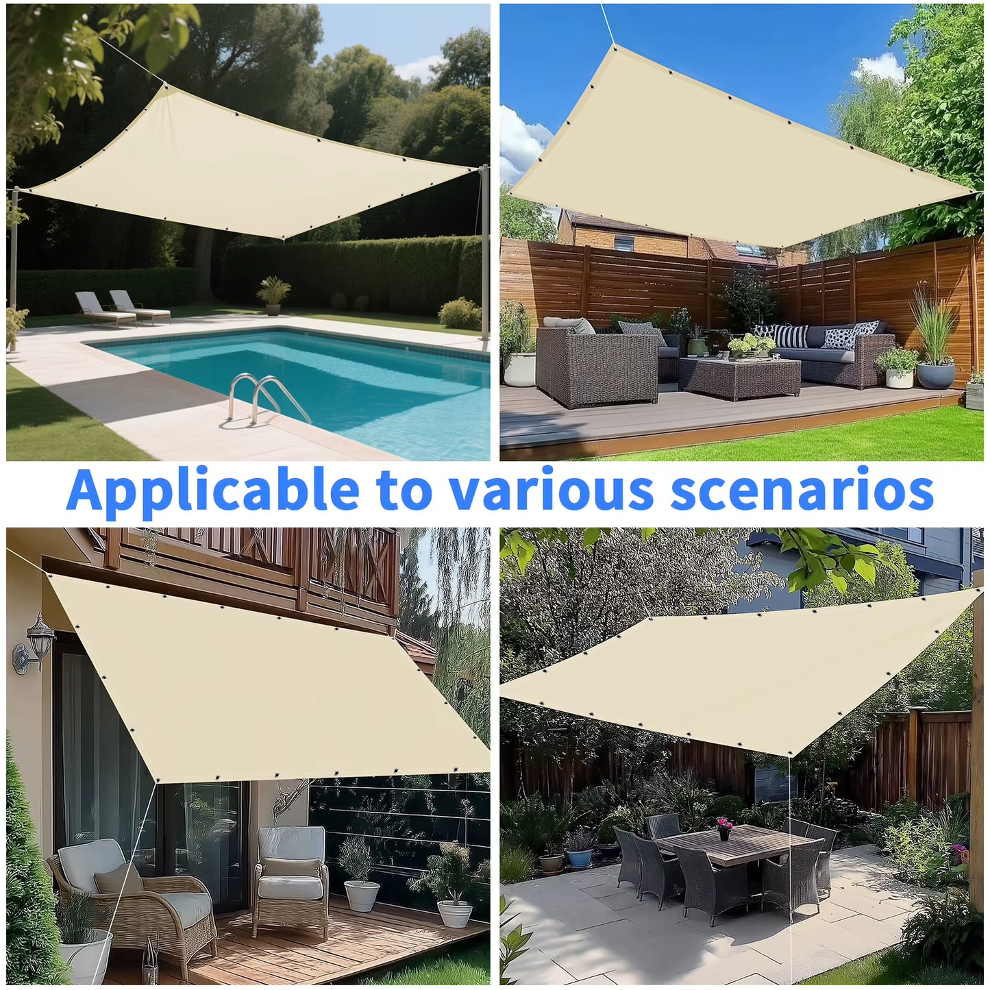 Sun Shade Sail Cloth with Grommets – Rectangle Canopy Pergola Cover, UV Block Fabric for Backyard & Deck