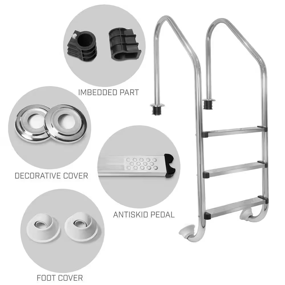 Stainless Steel Pool Ladder 3-Step for in Ground Pool