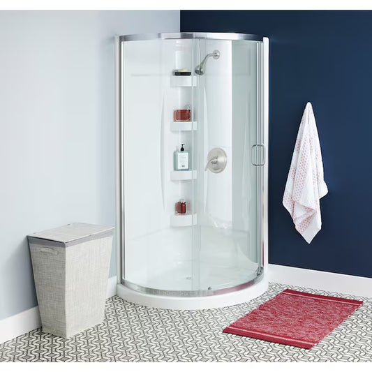 38" Guilford 3-Piece Round Corner Shower Kit – Center Drain, Chrome Hardware, Base & Door Included