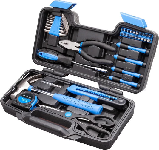 Blue 39-Piece DIY Tool Kit – Hand Tools Organized in Storage Case