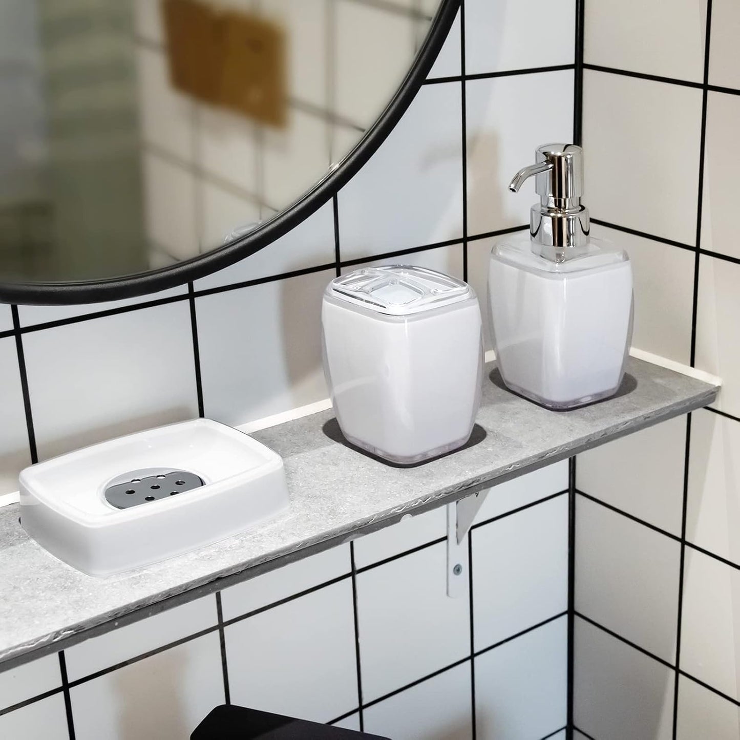 6 Pack White Acrylic Bathroom Accessories Set, Premium Acrylic Bathroom Set, White Toothbrush Holder Set