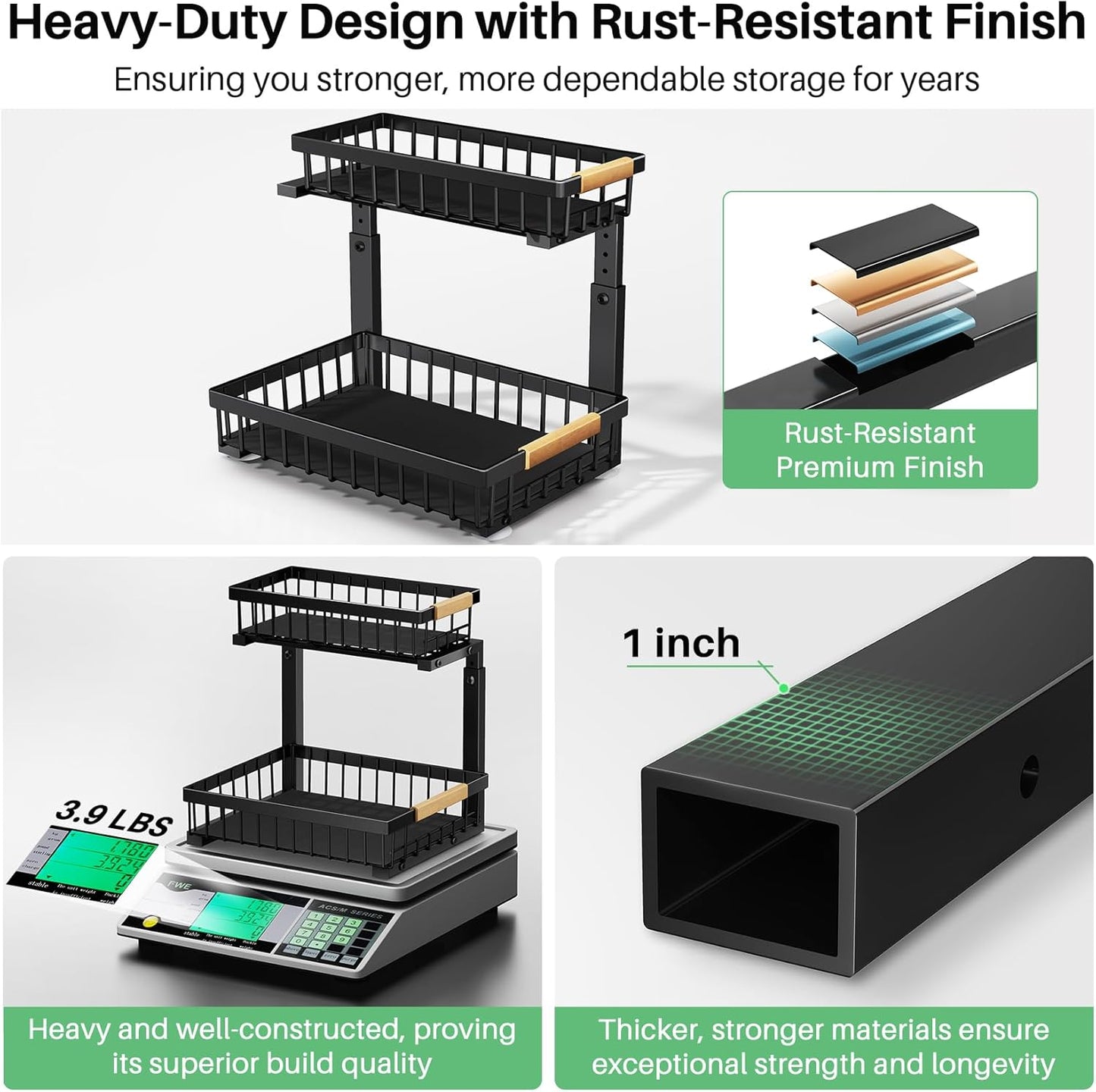 Under Sink Cabinet Organizer – 2-Tier Sliding Drawer, Black, 2 Pack