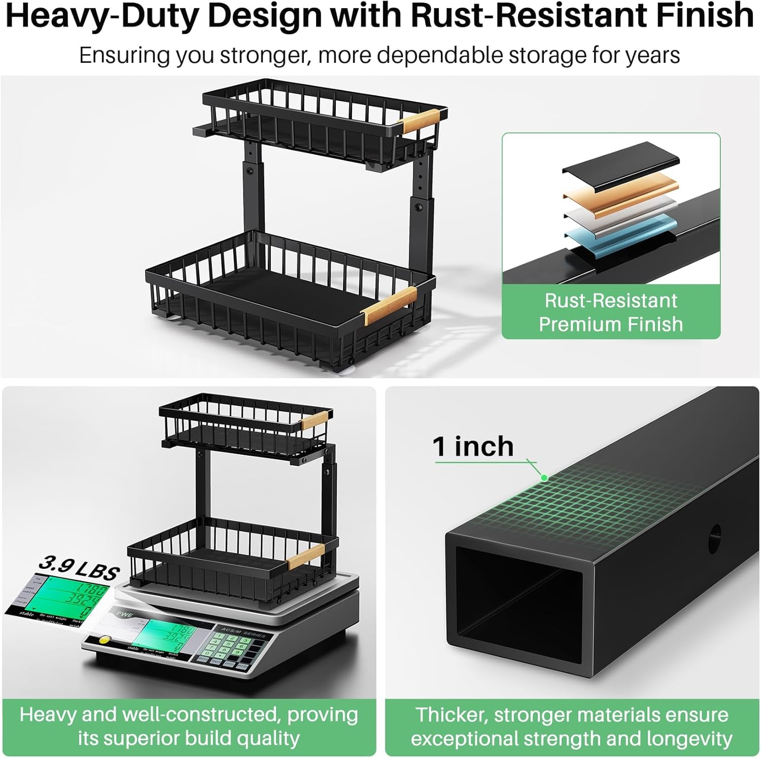 Under Sink Cabinet Organizer – 2-Tier Sliding Drawer, Black, 2 Pack