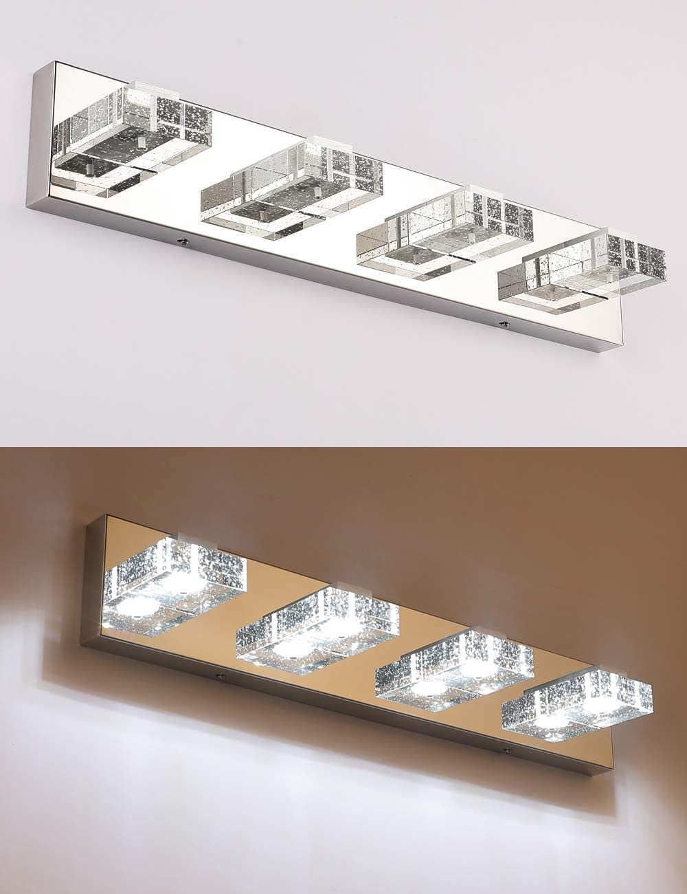 4-Light LED Bathroom Vanity Wall Light – Dimmable Modern Glass & Stainless Steel