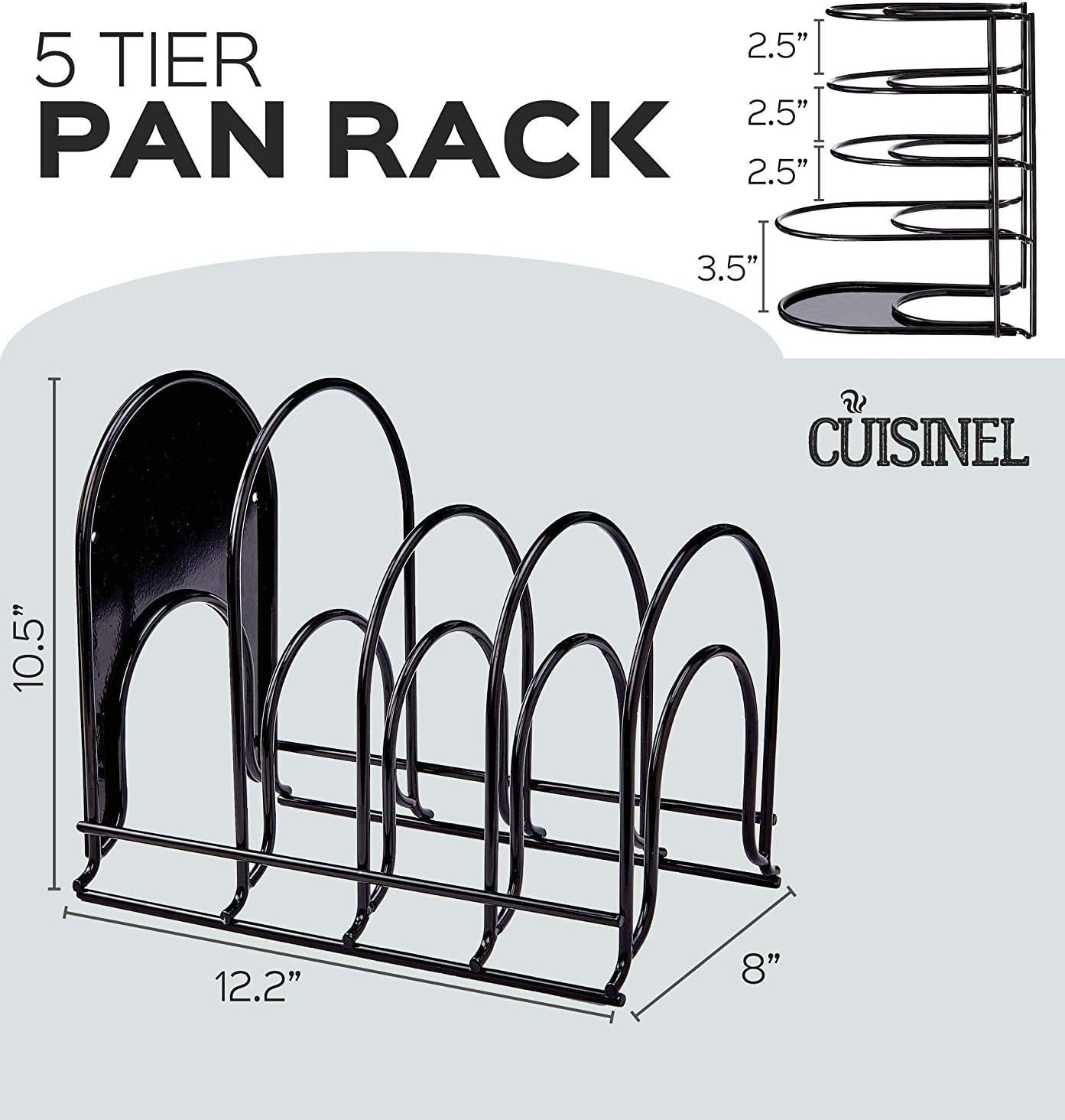 Heavy Duty Pots and Pans Organizer Rack - 12.2"-Inch Tall - 5 Tier Rack - Holds 50 LB - Cast Iron Skillets, Griddles, Shallow Cookware - Space Saving Kitchen Storage - No Assembly Required