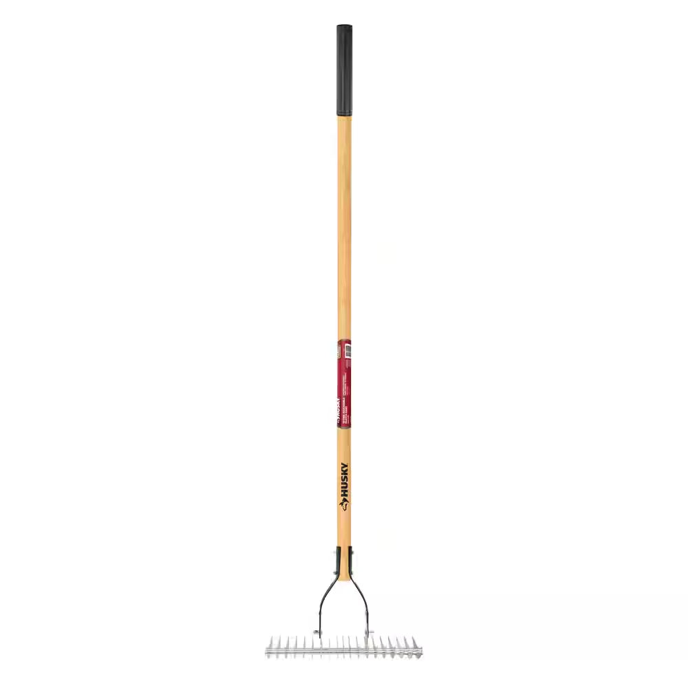 Long Wood Handle 19-Tine Adjustable Thatch Rake - 54 In. 