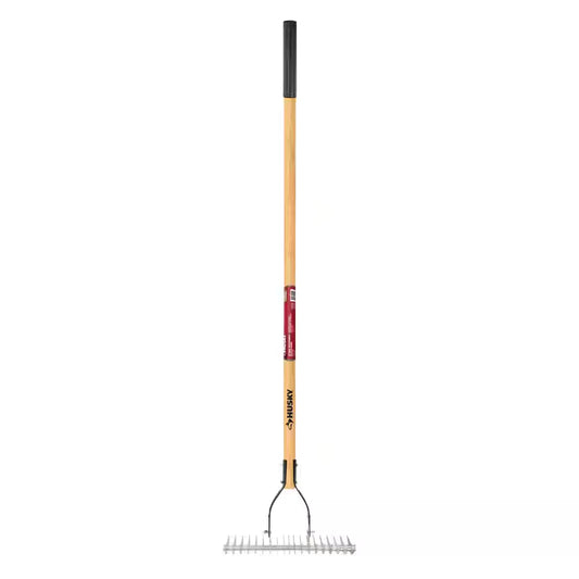 Long Wood Handle 19-Tine Adjustable Thatch Rake - 54 In. 