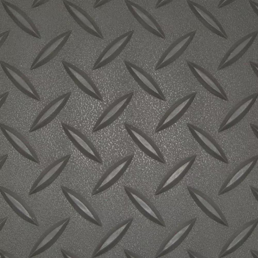 Slip-Resistant Diamond Plate Garage Floor Mat 5’ x 7.5’ – Charcoal Vinyl (23 Size Options)