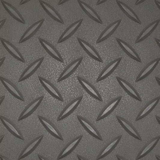 Slip-Resistant Diamond Plate Garage Floor Mat 5’ x 7.5’ – Charcoal Vinyl (23 Size Options)
