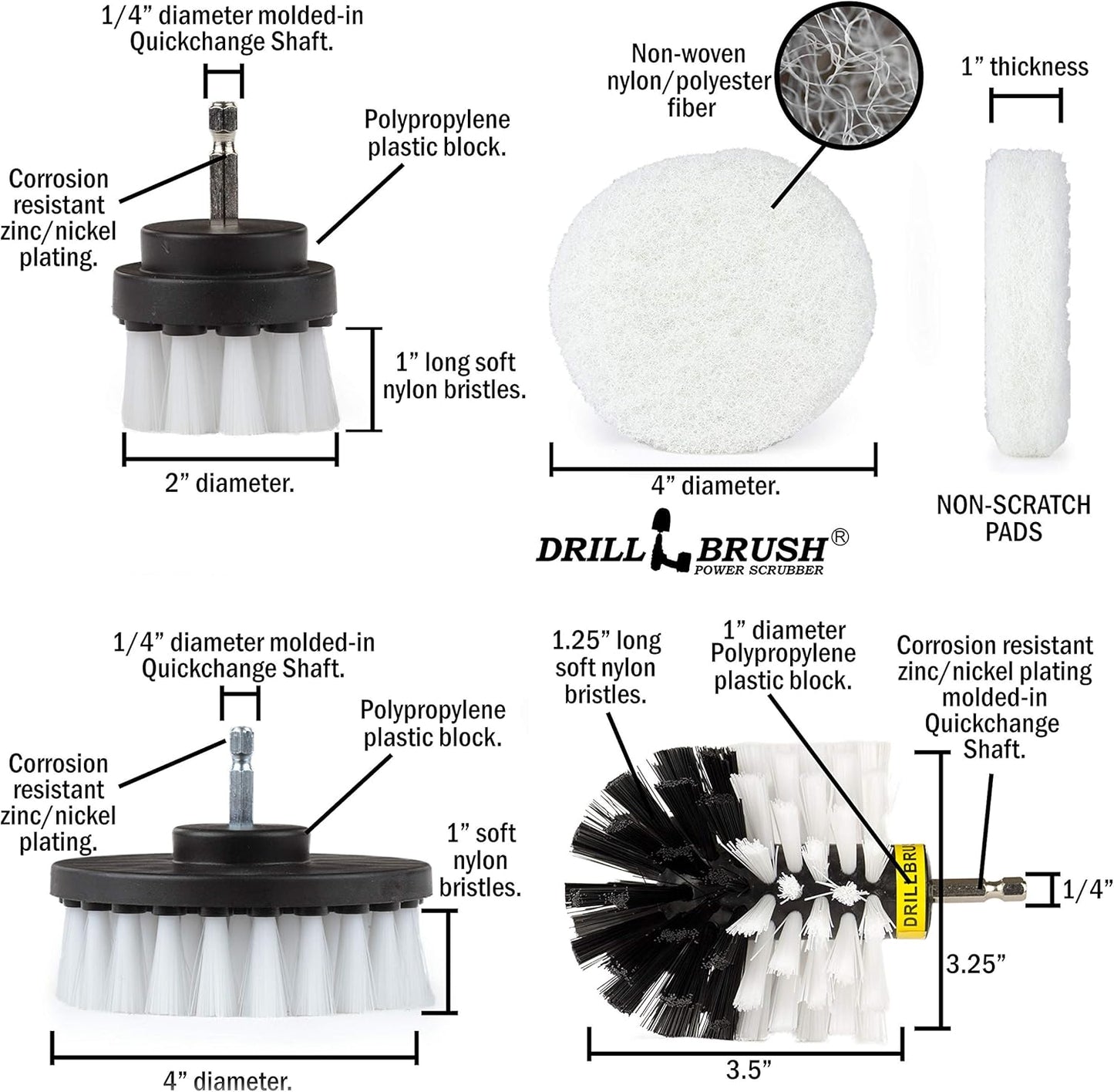  Rotary Drill Cleaning Brush Kit – Auto, Upholstery, Bathroom & Shower Scrubber Pads