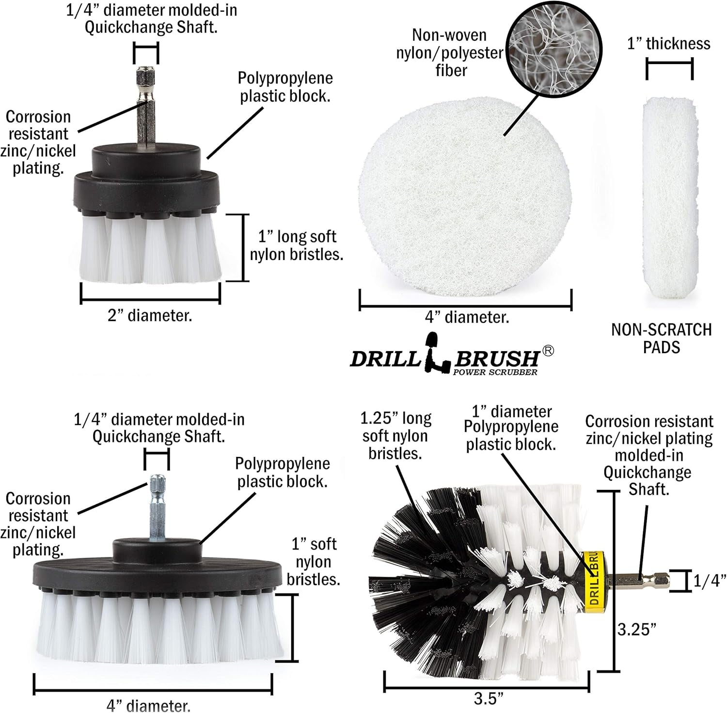  Rotary Drill Cleaning Brush Kit – Auto, Upholstery, Bathroom & Shower Scrubber Pads
