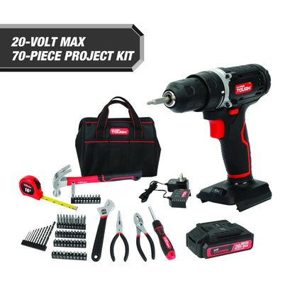 Cordless 20V Drill Project Kit – 70-Piece Set with Battery & Charger