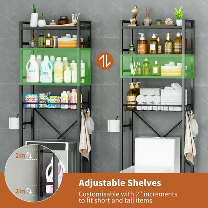 Black 4-Tier Over-the-Toilet Storage Organizer – Freestanding Bathroom Space Saver