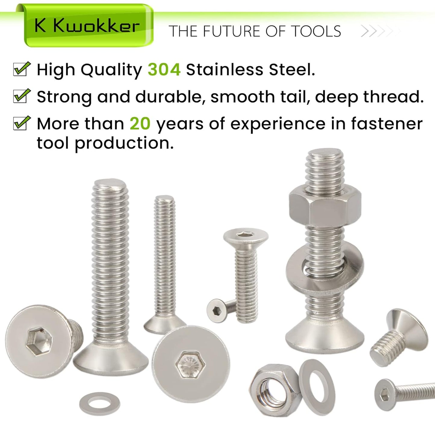 24-Size M2–M5 Hex Socket Flat Head Screw & Nut Kit – 304 Stainless Steel, 8mm–25mm