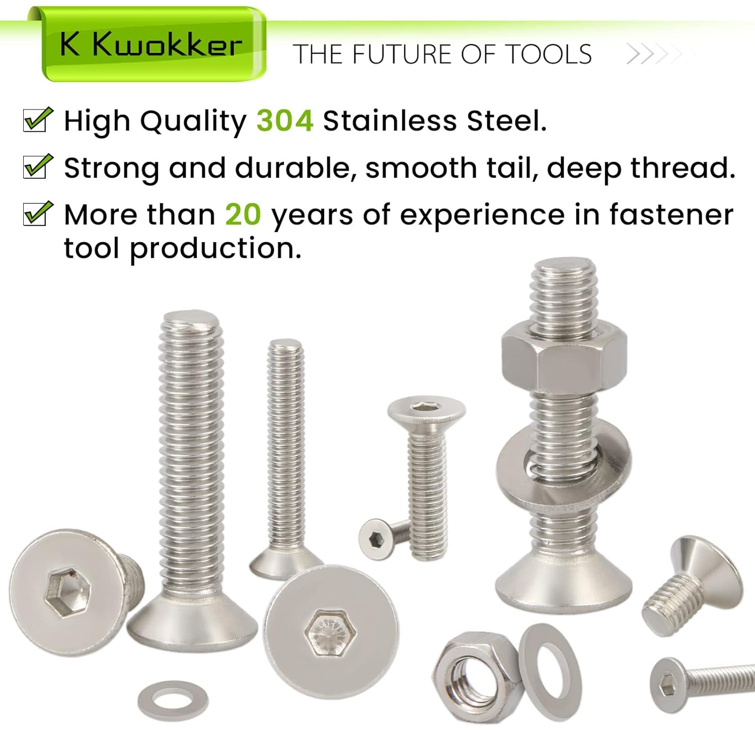 24-Size M2–M5 Hex Socket Flat Head Screw & Nut Kit – 304 Stainless Steel, 8mm–25mm