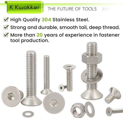 24-Size M2–M5 Hex Socket Flat Head Screw & Nut Kit – 304 Stainless Steel, 8mm–25mm