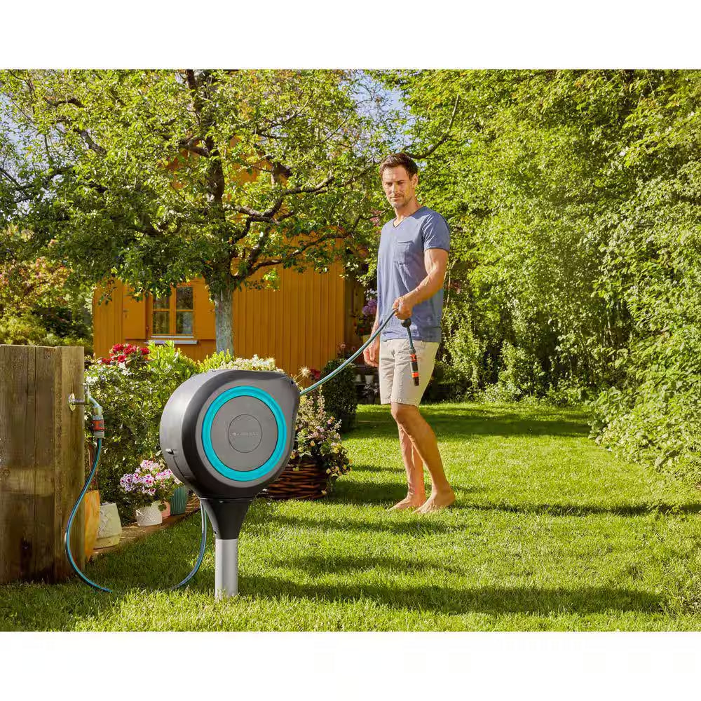 66' Automatic Retractable Hose Reel on Metal Spike, Includes Leader Hose and Nozzle