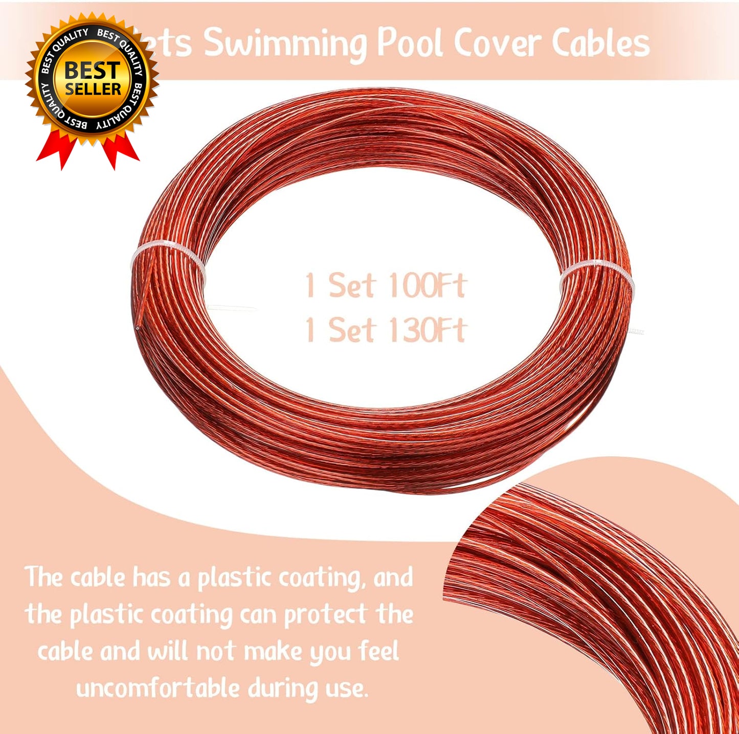 2-Piece Swimming Pool Cover Winch & Cable Kit – 4-Piece Pool Cover Cable Set