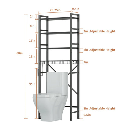 Black 4-Tier Over-the-Toilet Storage Organizer – Freestanding Bathroom Space Saver