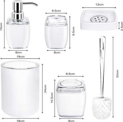 6 Pack White Acrylic Bathroom Accessories Set, Premium Acrylic Bathroom Set, White Toothbrush Holder Set