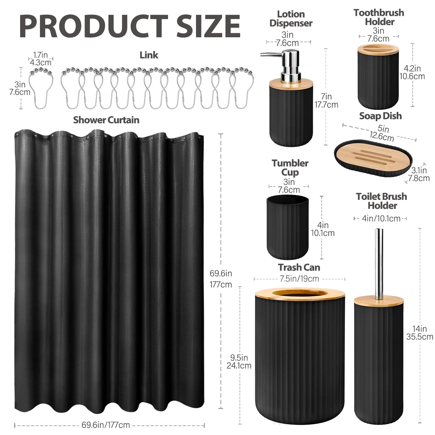 Black 19-Piece Bathroom Set with Shower Curtain – Perfect for Small Spaces