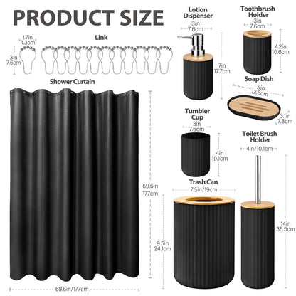 Black 19-Piece Bathroom Set with Shower Curtain – Perfect for Small Spaces